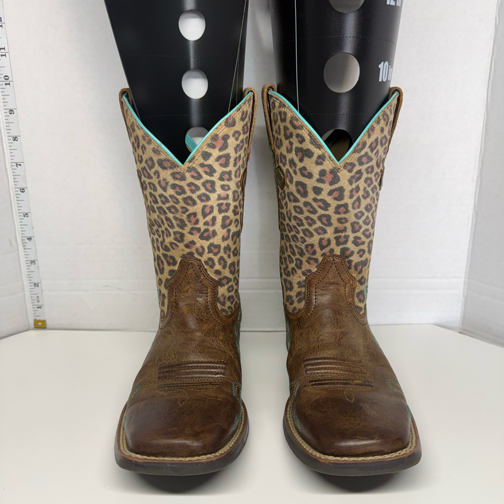 Ariat Youth Size 3 Western Boots Leopard Print Cross Leather Style 10017311